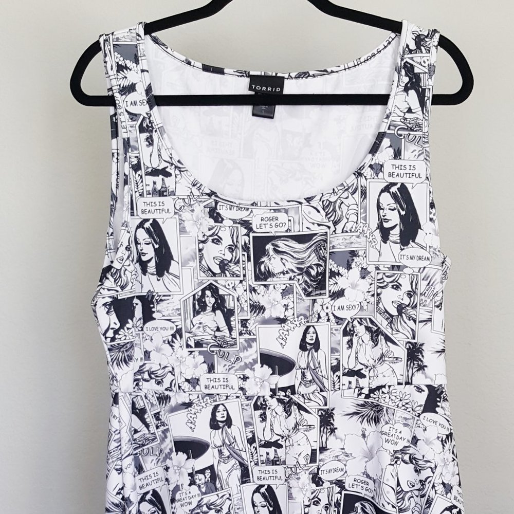 TORRID Comic Jersey Dress Sz 1 14/16 Super Sexy Low Scoop Neck Sleeveless
